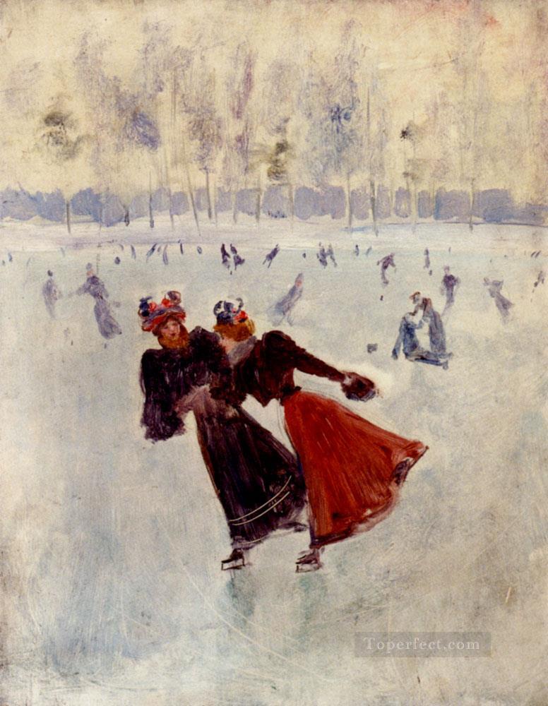 Women Skating Paris scenes Jean Beraud Oil Paintings